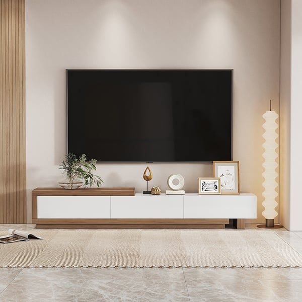 Quoint 100.4" Modern Tv Stand Retracted & Extendable 3-Drawer Media ... inside Practical benefits of retracted storage solutions for modern media room organization