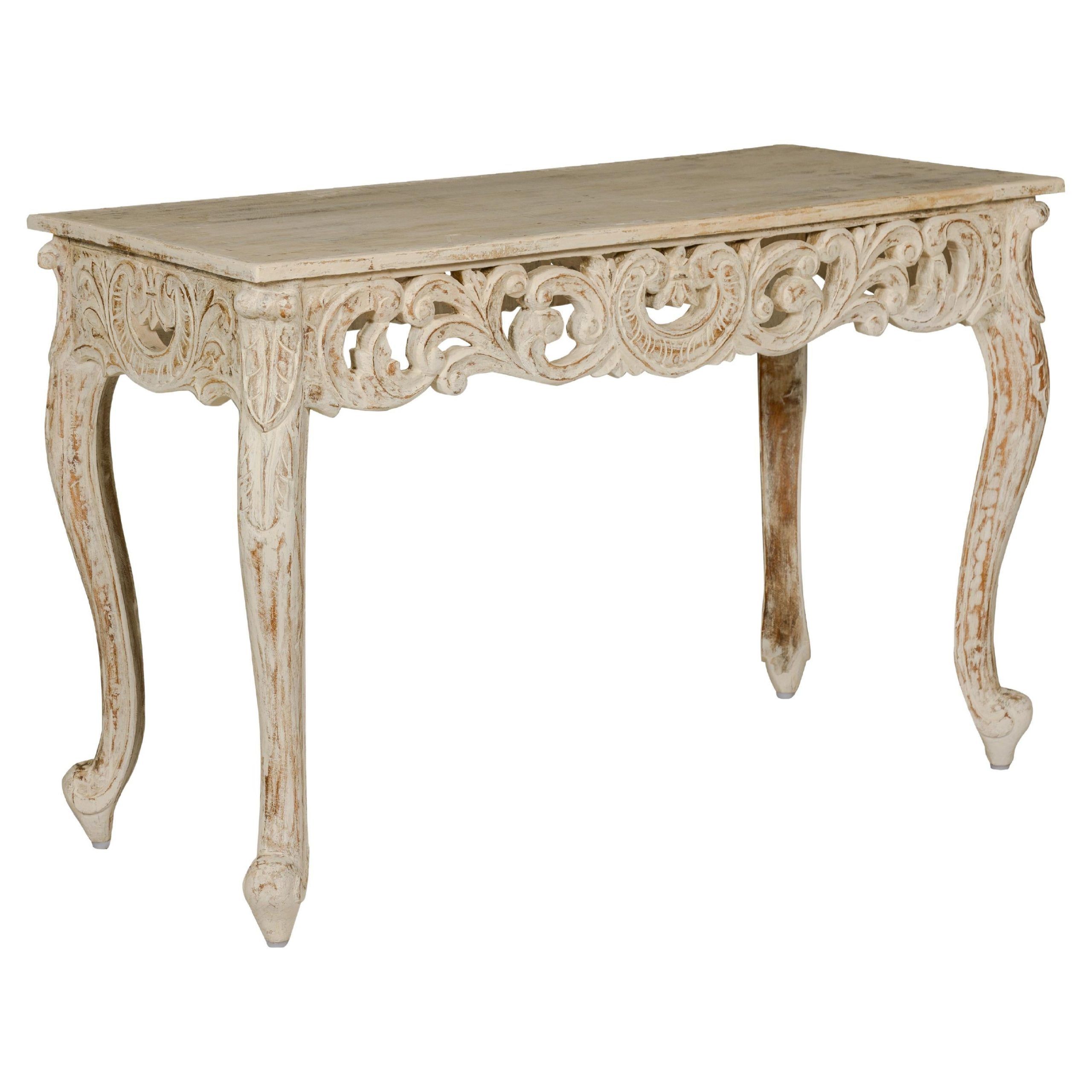 Rococo Style Painted Console Table With Carved Apron And Distressed ... within Understanding the Artisanal Craftsmanship Behind Vintage Distressed Furniture