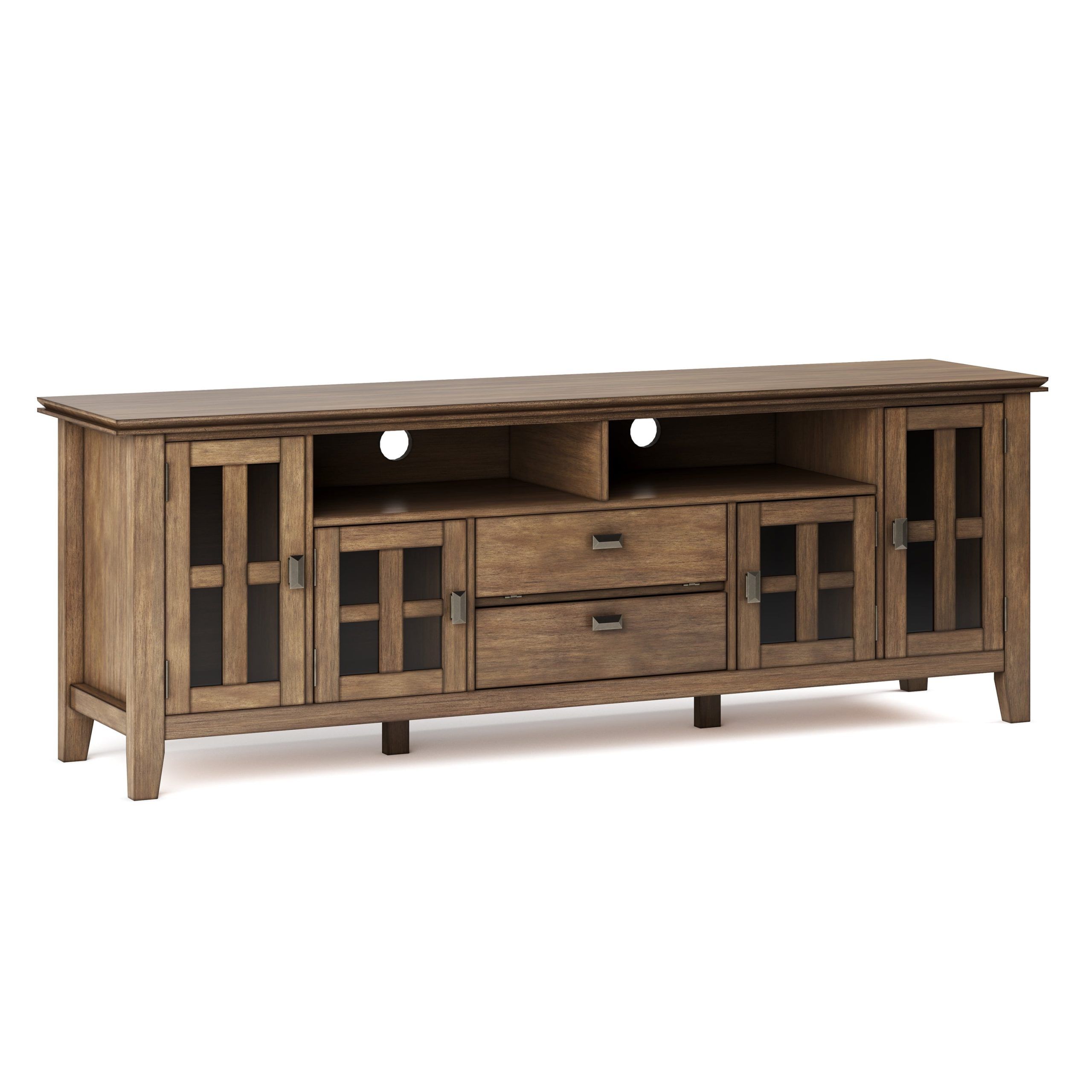 Simpli Home Artisan 72In Wide Solid Wood Tv Media Stand, Rustic Aged ... in Solid Wood 72" Wide Tv Media Stand In Natural Aged Brown For Tvs Up To 80"Es