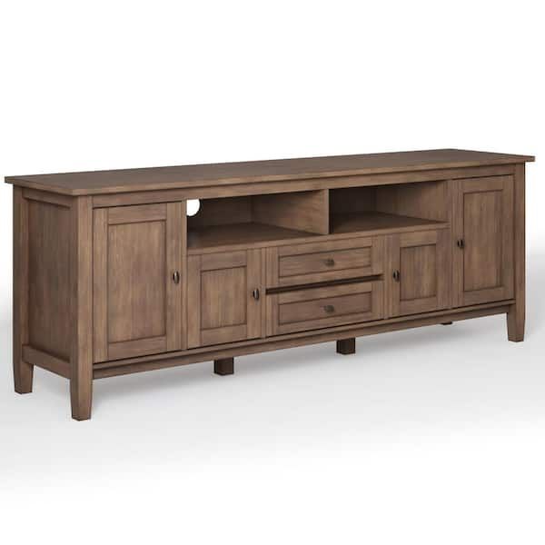Simpli Home Warm Shaker Solid Wood 72 In. Wide Transitional Tv Media ... intended for Solid Wood 72&amp;quot; Wide Tv Media Stand In Natural Aged Brown For Tvs Up To 80&amp;quot;Es