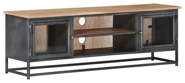 Vidaxl Tv Stand Tv Unit Sideboard Cupboard Gray Solid Acacia Wood And ... for Maximizing space efficiency with multi-functional TV sideboard cupboards