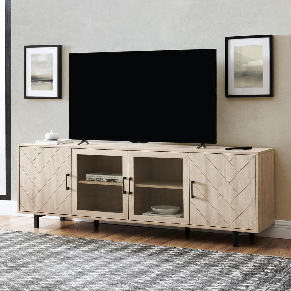 Walker Edison Furniture Company 70 In. Herringbone Birch Wood And Glass ... intended for Design Considerations for Large-Scale TV Stands in Contemporary Homes