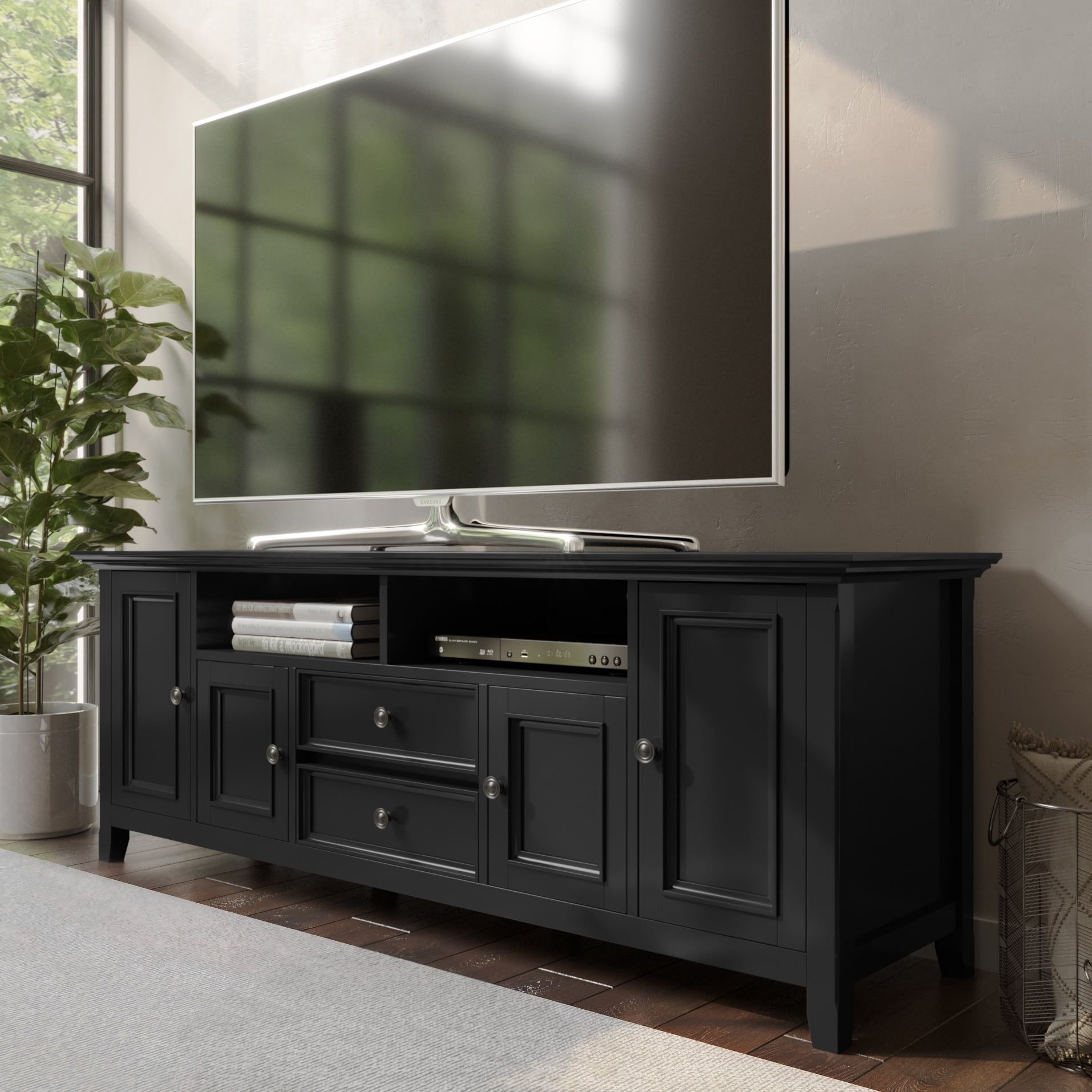 Wyndenhall Halifax 72 Inch Wide Solid Wood Transitional Tv Stand - 72"W ... in Why choosing solid wood over synthetic materials matters for your living room setup