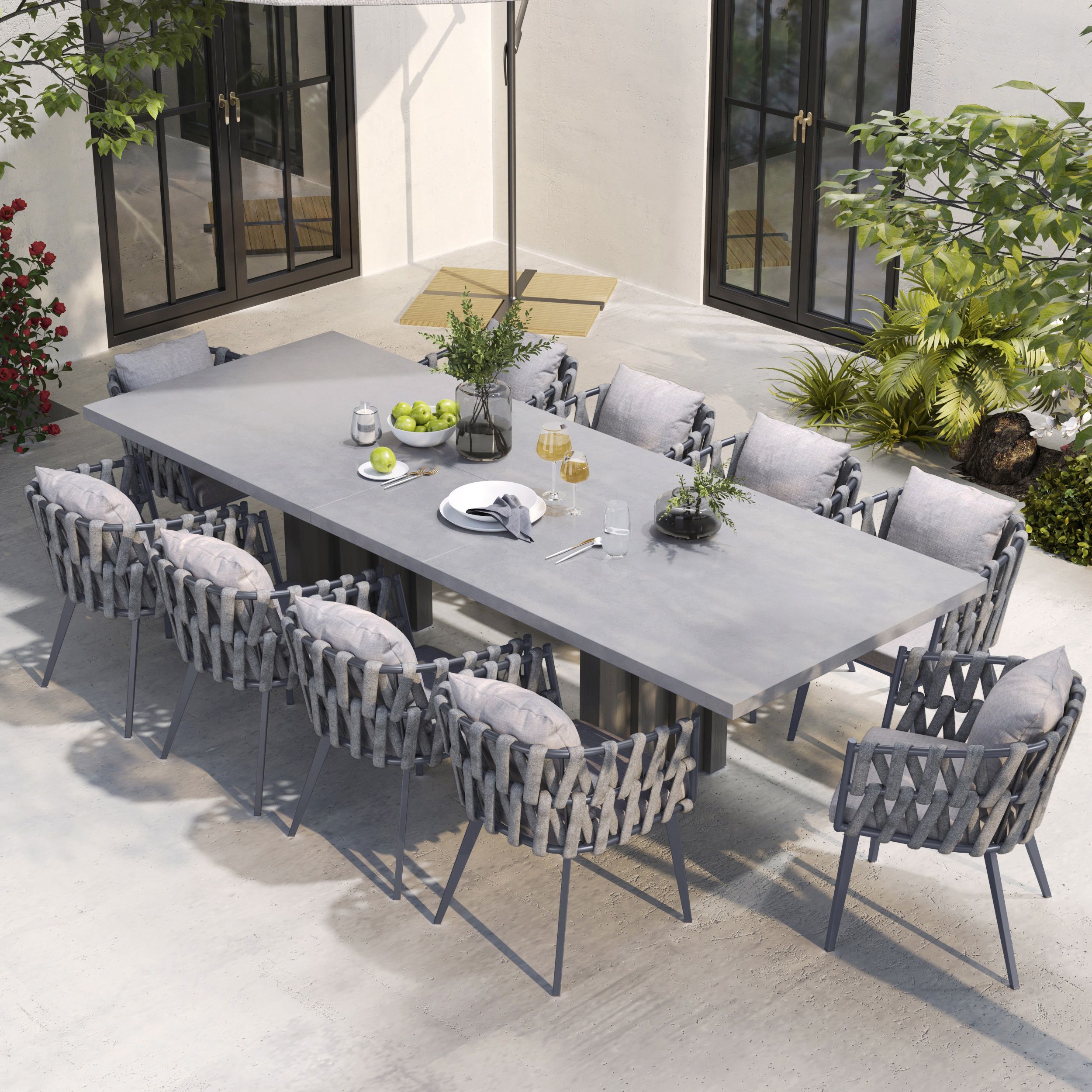 11 Pieces Gray Aluminum Outdoor Patio Dining Set With Extendable Table ... pertaining to Creating the perfect 10 person outdoor dining table set for modern entertaining