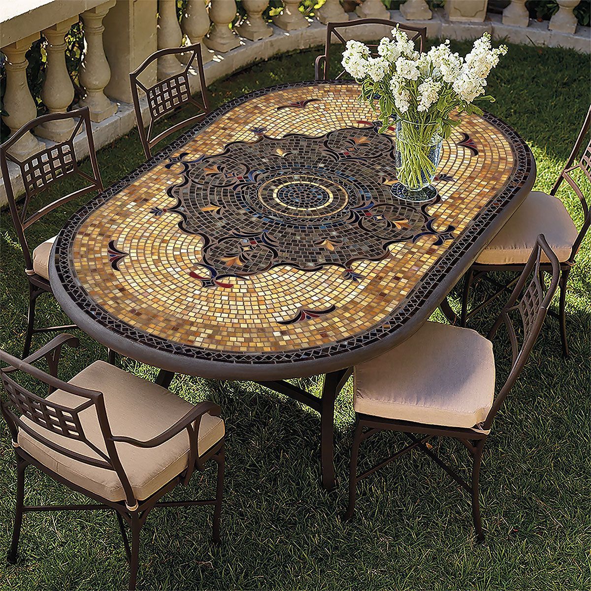 84X48 Knf Mosaic Patio Table Set W/6-8 Chairs | Mosaic Patio Table ... intended for Choosing the right mosaic patio table for your garden space