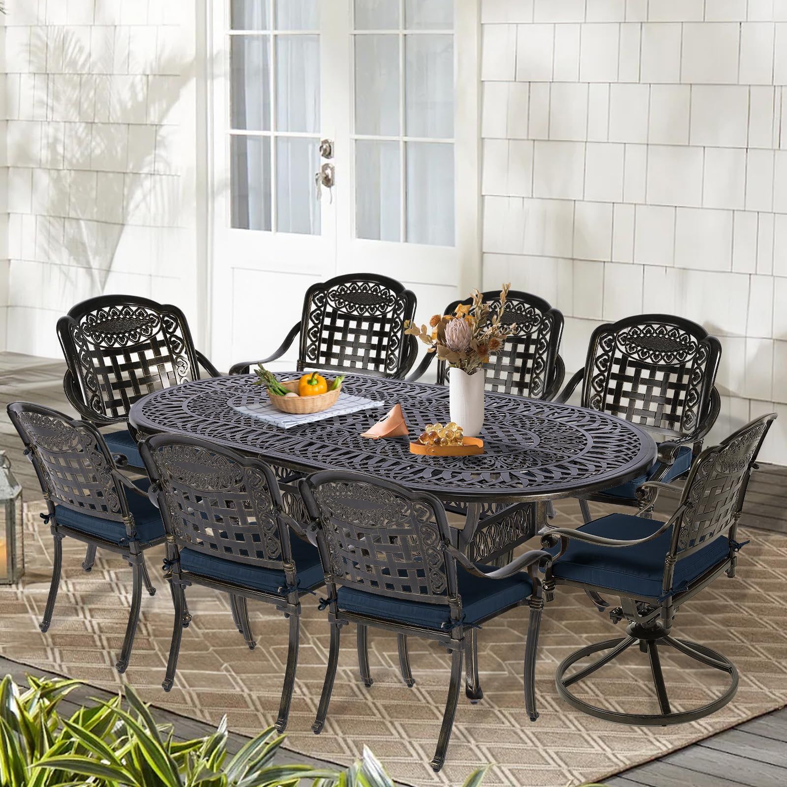 9-Piece Patio Cast Aluminum Dining Set, 8 Person Outdoor Dining ... pertaining to 8 Person Outdoor Dining Table And Chairs