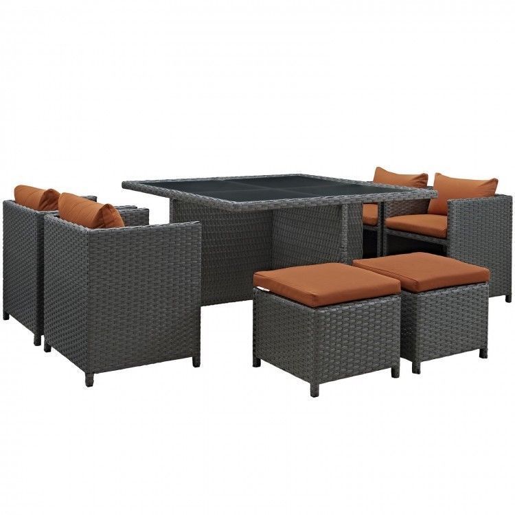 9 Piece Patio Dining Set Outdoor Rattan Cushioned Nesting Chairs ... within Nesting Outdoor Dining Set