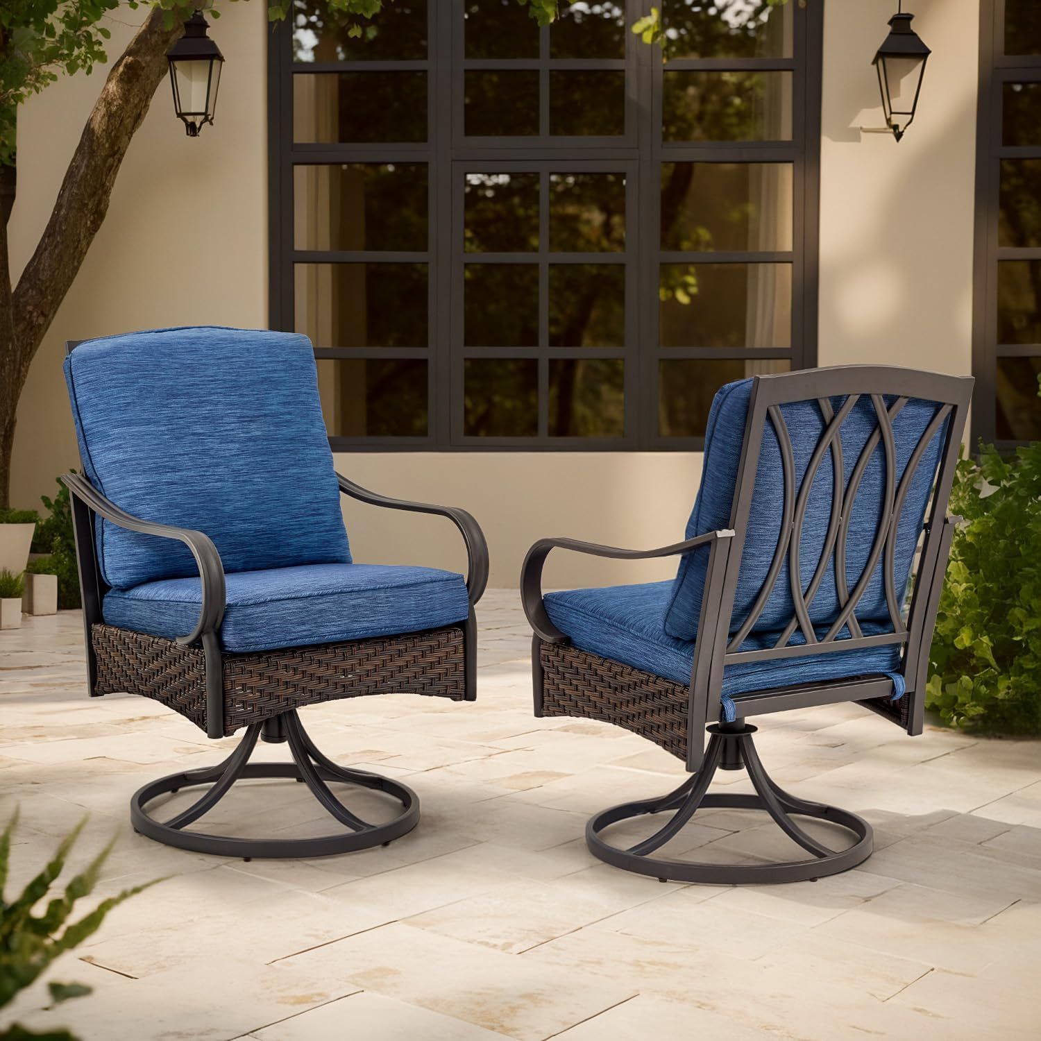 Amazon.com: Erommy Patio Dining Chairs Set Of 2, Outdoor Swivel Rocker ... in The surprising psychology of blue furniture in setting summer mood for gatherings