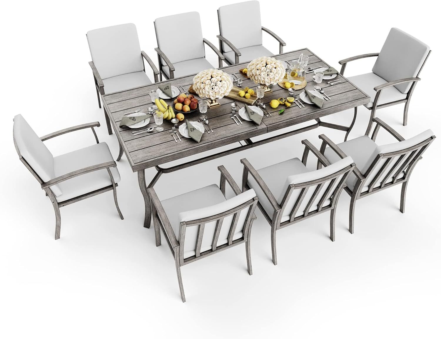 Amazon.com: Happatio Aluminum 9 Piece Patio Dining Set - Aluminum ... throughout Why expandable aluminum tables are transforming how families gather on large decks