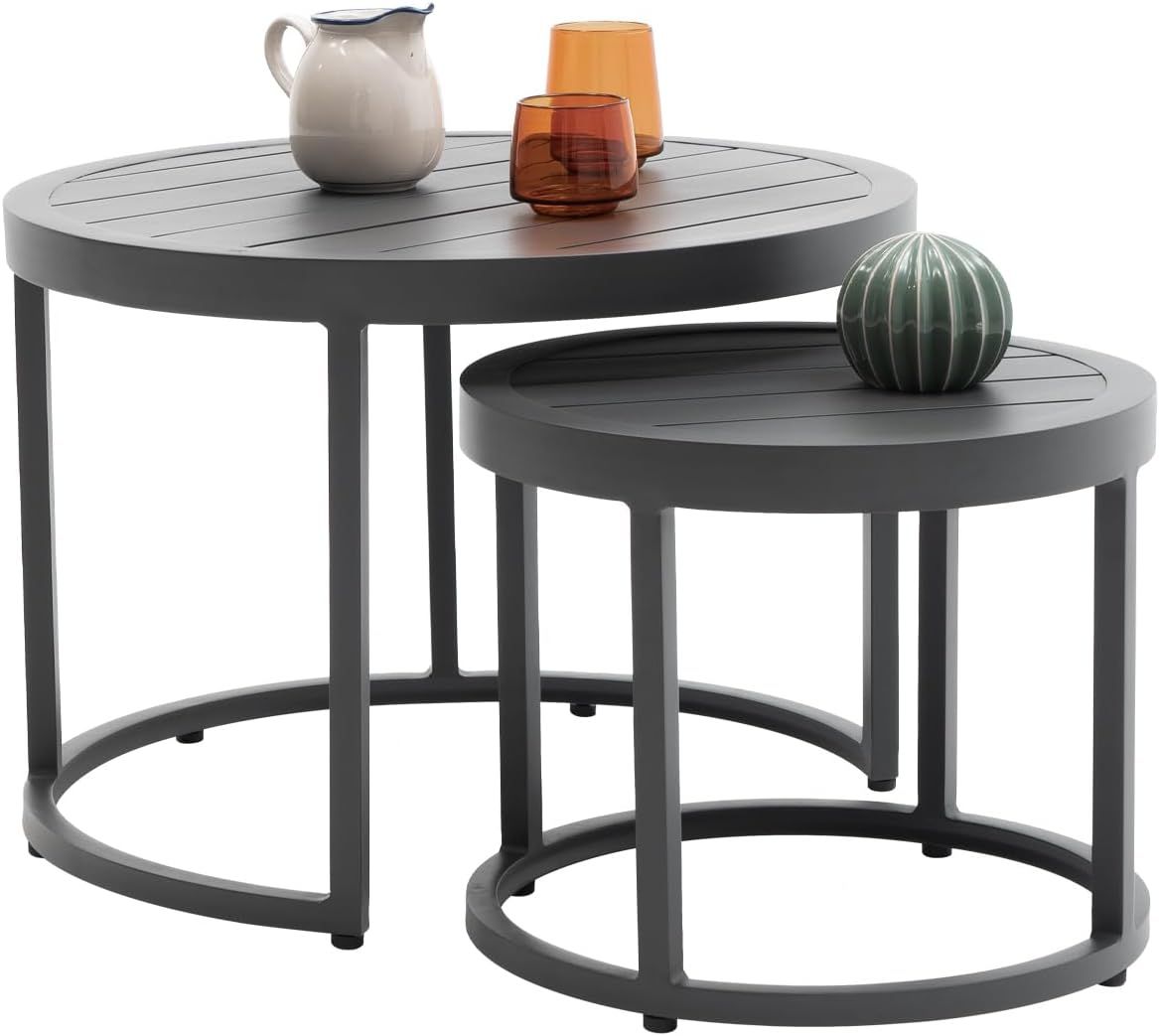 Amazon.com: Lebenliebe Outdoor Nesting Coffee Table Set Of 2 Round Side ... with regard to Why the smart engineering of today&amp;#039;s nesting bistro sets prevents pinched fingers and saves floor area