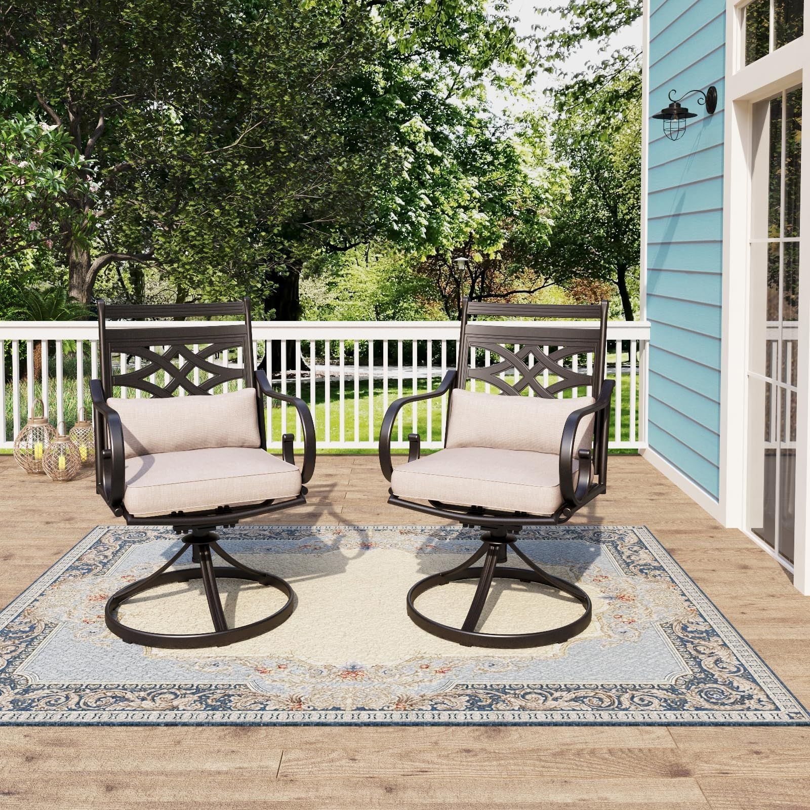 Amazon.com: Mellcom Patio Swivel Chair Set Of 2, Heavy Duty Outdoor ... within Outdoor Dining Sets With Swivel Chairs