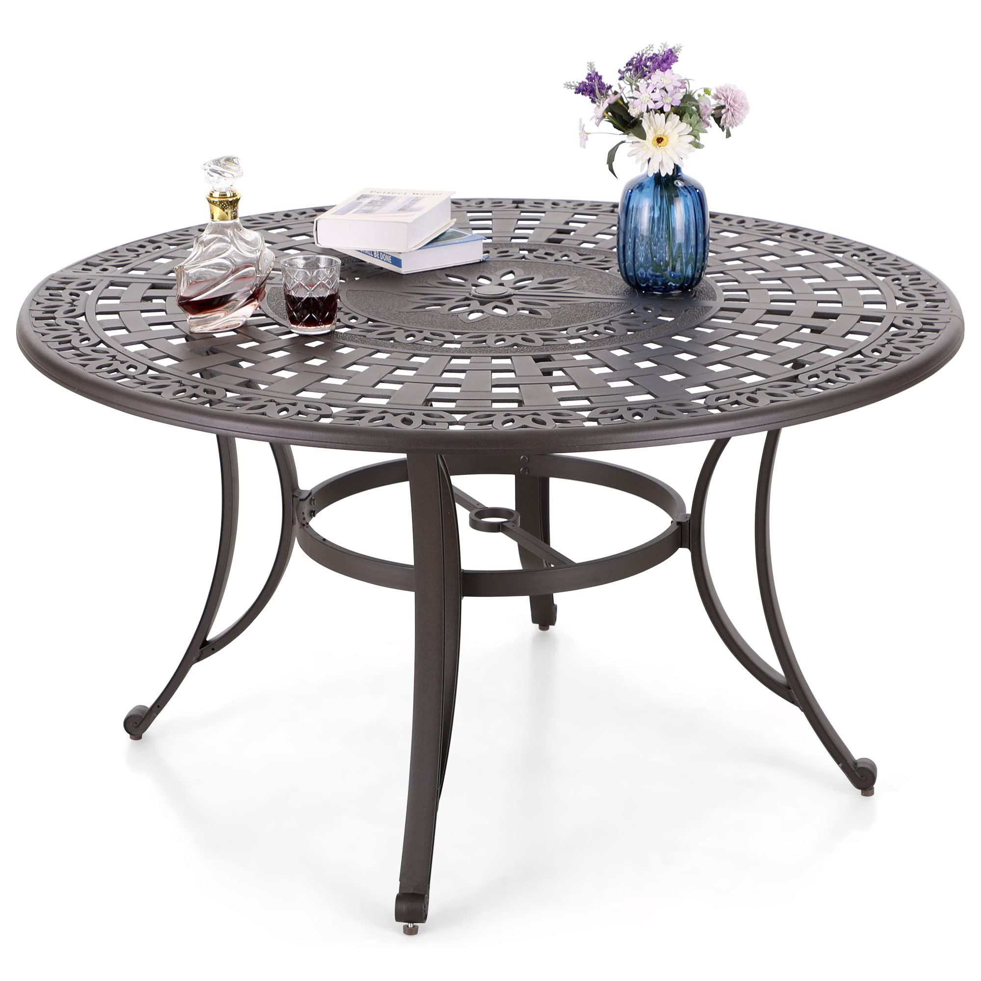 Amazon.com : Mfstudio Cast Aluminum 54&amp;quot; Round Patio Dining Table With ... for Vintage Outdoor Dining Table