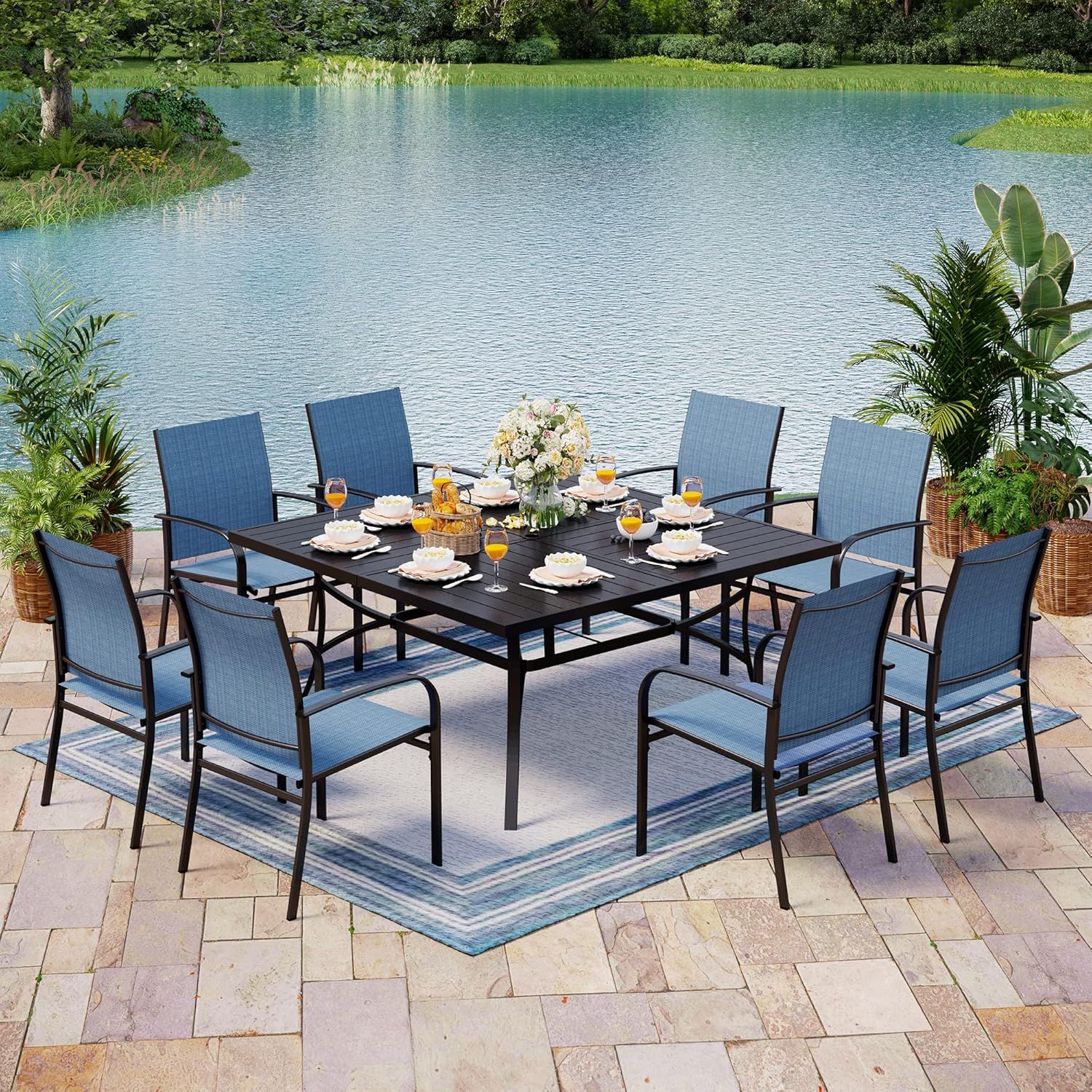 Amazon.com: Mixpatio 9-Piece Outdoor Patio Dining Set, 8 Textilene ... with Large Outdoor Dining Sets