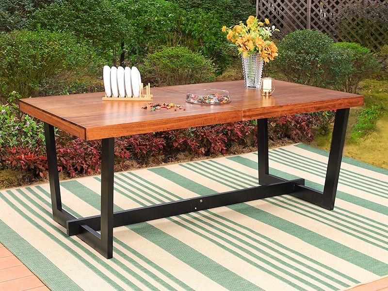 Amazon.com: Phi Villa 6 Piece Outdoor Wood Dining, Wooden Dining Table ... inside Outdoor Wood Dining Tables