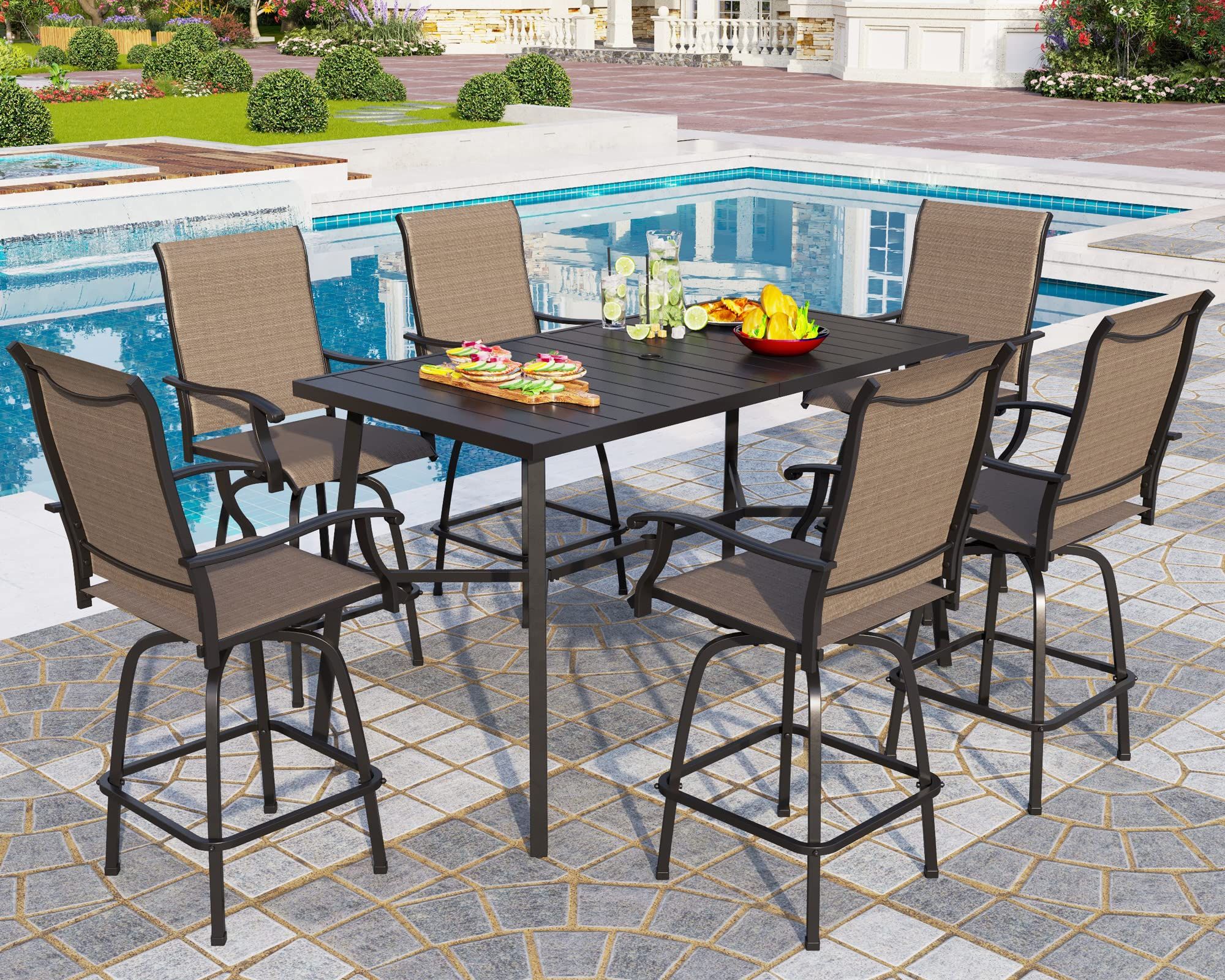 Amazon.com: Phi Villa 7 Piece High Patio Bar Dining Set, Bar Height ... within High Top Dining Set Outdoor
