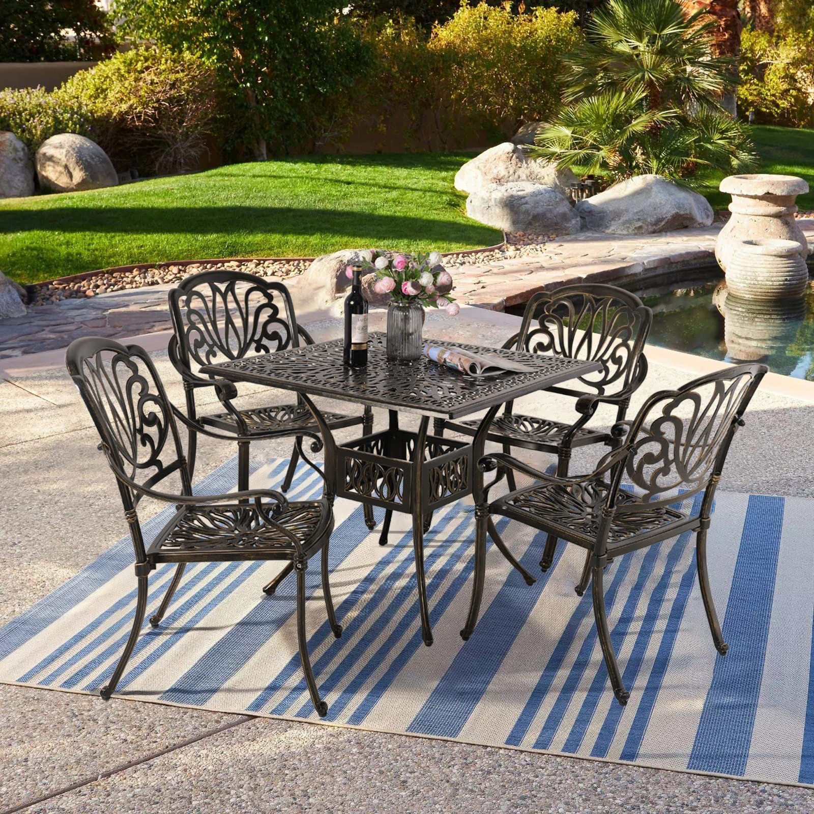 Astoria Grand 5-Piece Patio Furniture Dining Set, All-Weather Cast ... for Grand Patio Outdoor Dining Set