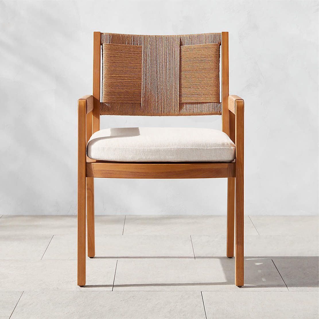 Cabra Teak Outdoor Dining Chair With Grey Sunbrella Cushion | Cb2 intended for Understanding the eco-friendly journey of plantation teak in modern outdoor furniture