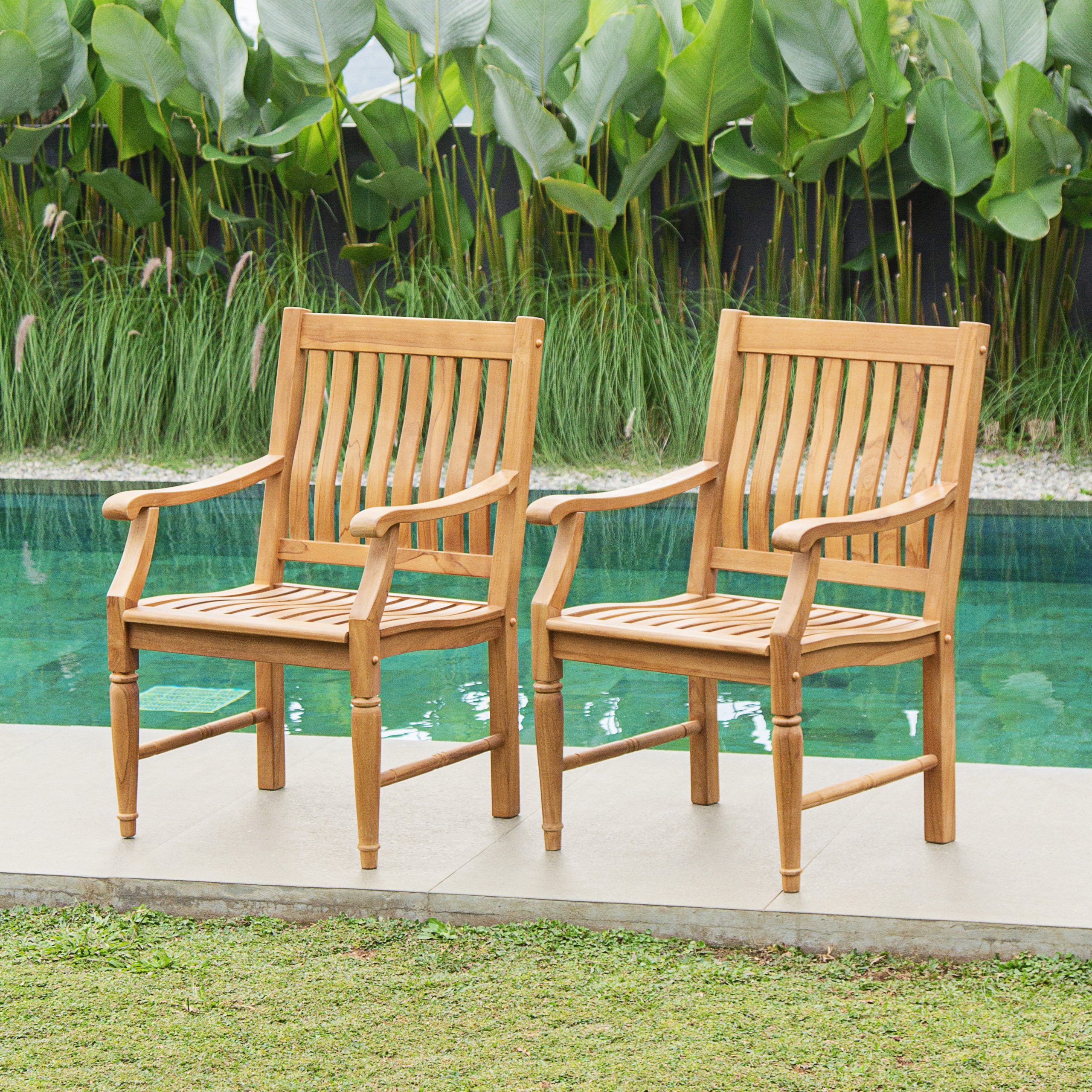 Cambridge Casual Livingston 2-Piece Teak Outdoor Dining Chair | Wayfair regarding Teak Outdoor Dining Chair