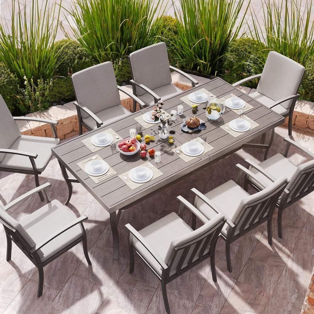 Egeiroslife Alulux 9-Piece Aluminum Outdoor Dining Set With Rectangle ... within Large Outdoor Dining Sets