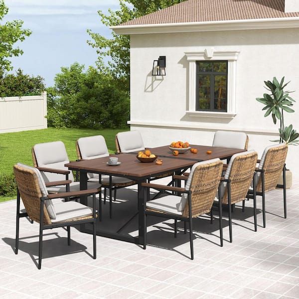 Egeiroslife Grove Tranquil 9-Piece Aluminum Outdoor Dining Set With ... inside 9 Piece Aluminum Outdoor Dining Set