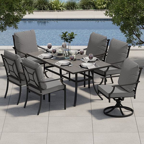 Grand Patio 6 - Person Rectangular Outdoor Dining Set With Cushions ... intended for Understanding the Durability of E-Coated Tables and Olefin Cushions for Year-Round Use
