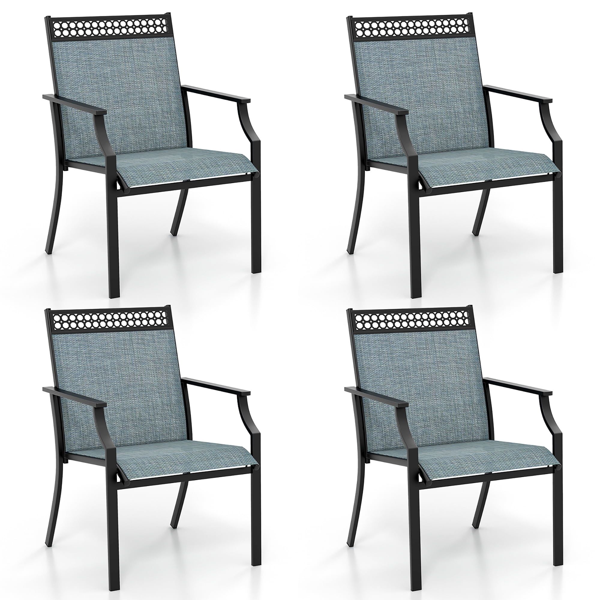 Gymax Patio Dining Chairs Set Of 4 All Weather Outdoor Chairs W/ High ... throughout Blue Outdoor Dining Chairs