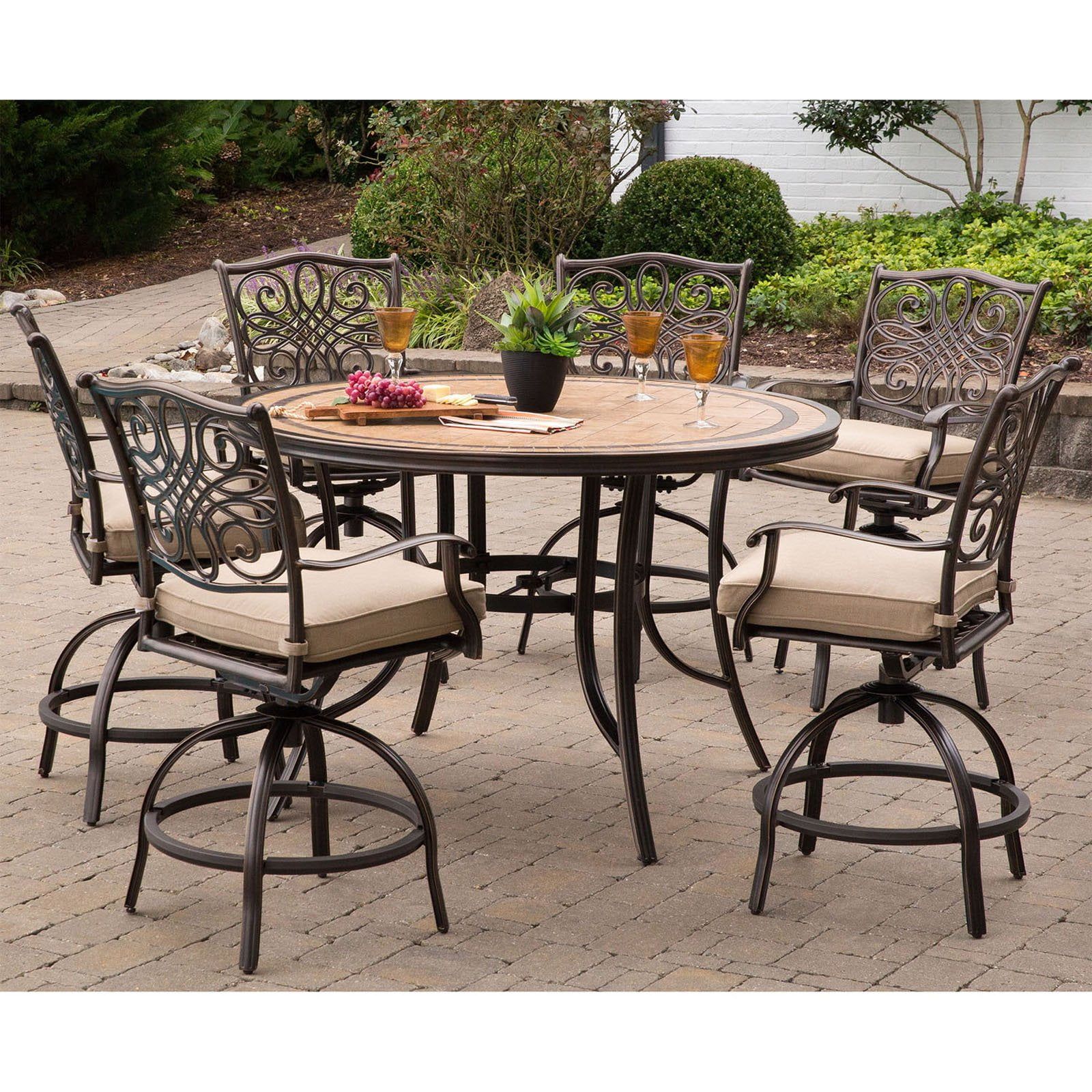 Hanover Monaco 7-Piece Outdoor Patio High-Dining Set In Tan With A 56 ... for Why high top patio sets are transforming small decks in 2026