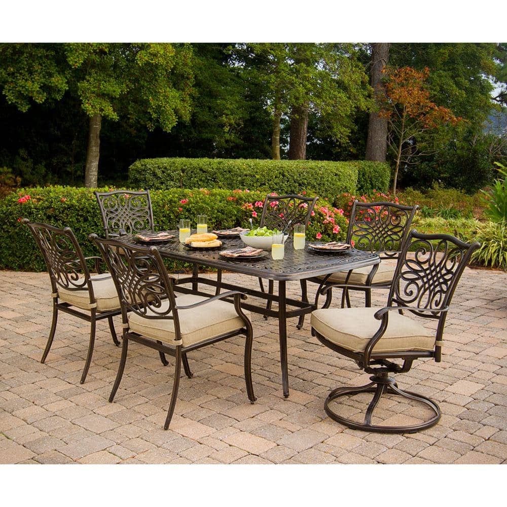 Hanover Traditions 7-Piece Patio Outdoor Dining Set With 4 Dining ... with regard to Outdoor Dining Sets With Swivel Chairs