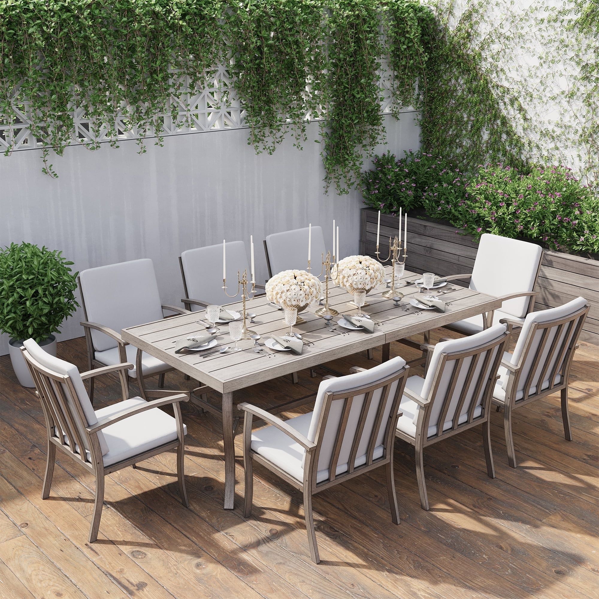 Happatio Aluminum 9 Piece Patio Dining Set - Aluminum Outdoor Dining ... in 8 Person Outdoor Dining Table And Chairs