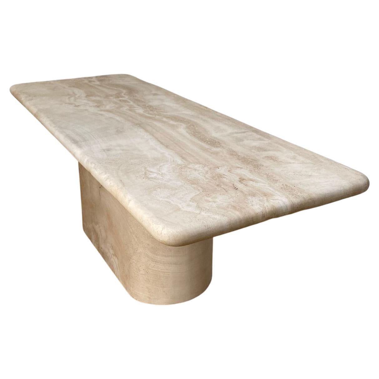 Large Sculptural Curved Edge Travertine Rectangle Dining Table For Sale ... throughout Travertine Outdoor Dining Table