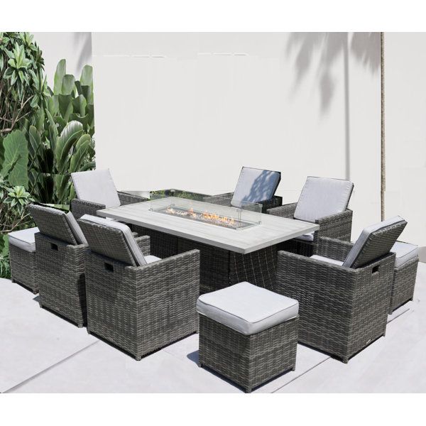 Lark Manor Alseepa Rectangular 10 - Person Outdoor Dining Set | Wayfair in 10 Person Outdoor Dining Table Set