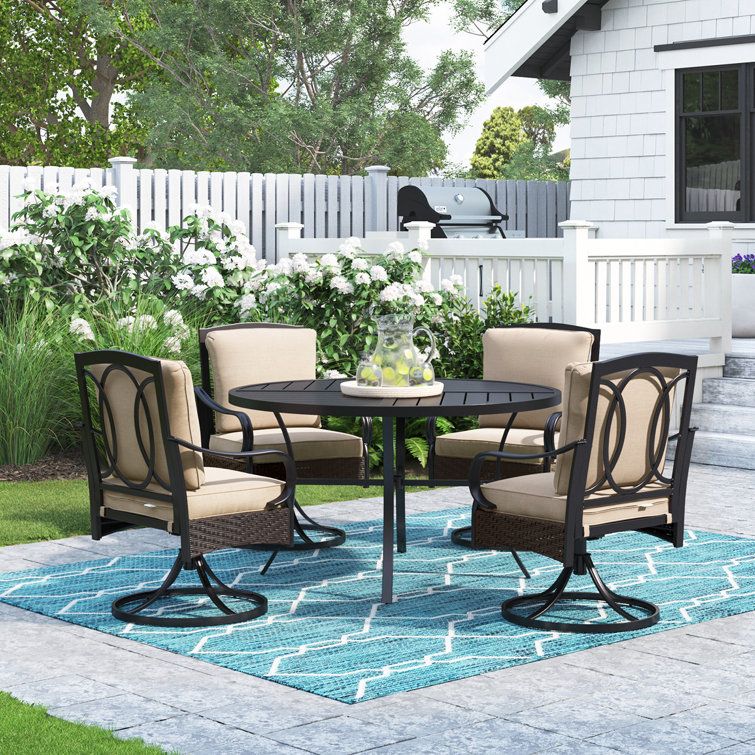 Lark Manor Aromola 4 - Person Round Outdoor Patio Dining Set With ... inside Outdoor Dining Sets With Swivel Chairs