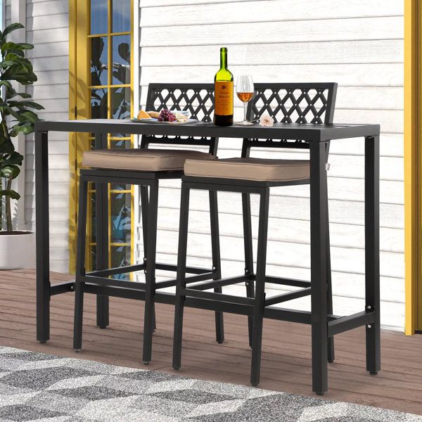 Latitude Run® 2-Person Long Bar Height Patio Dining Set Outdoor Counter ... intended for Bar Height Outdoor Dining Table