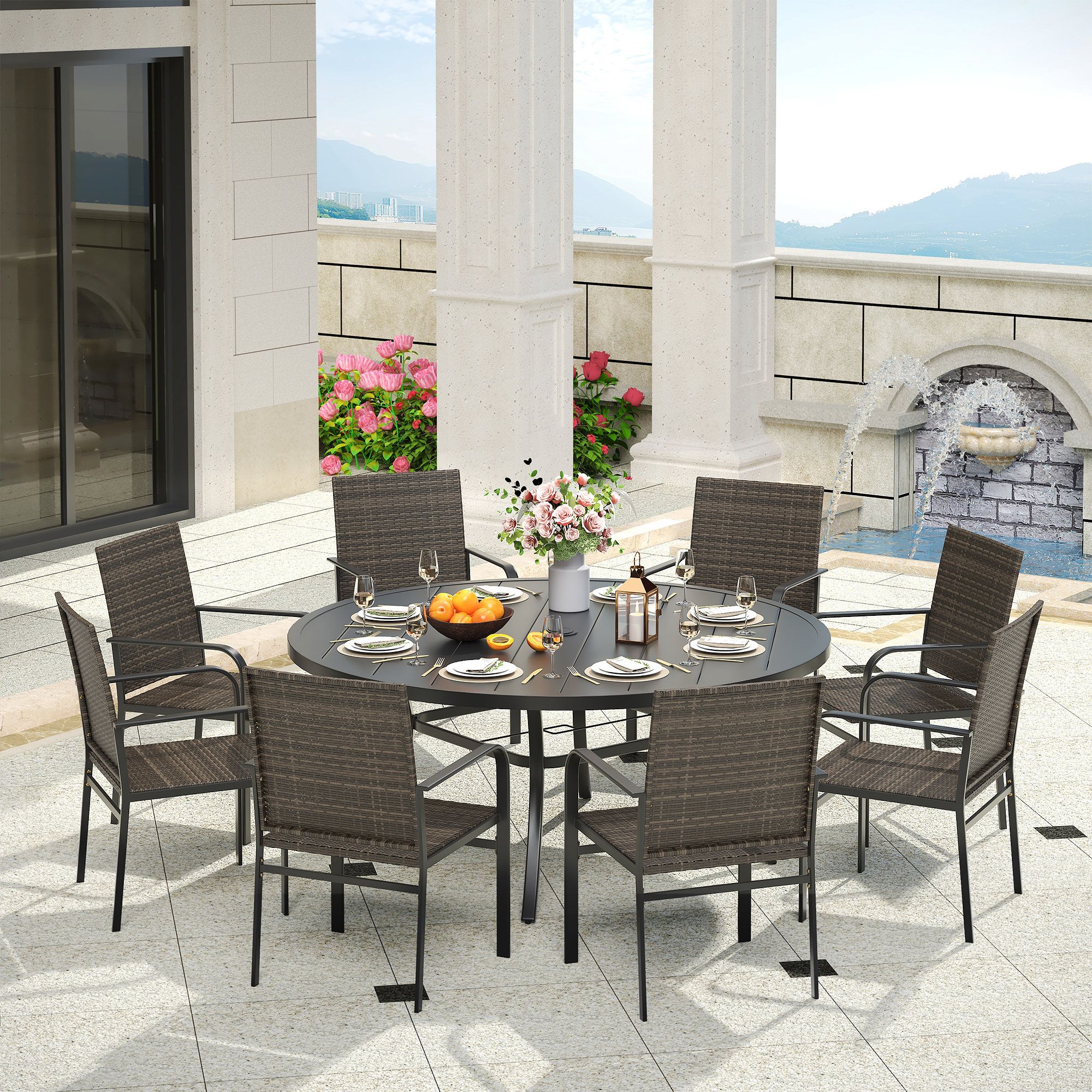 Latitude Run® 8-Person Patio Dining Set With 60" Round Metal Dining ... intended for The Essential Maintenance Guide to Keeping Your Eight Seater Outdoor Set Ready for 2026 Gatherings