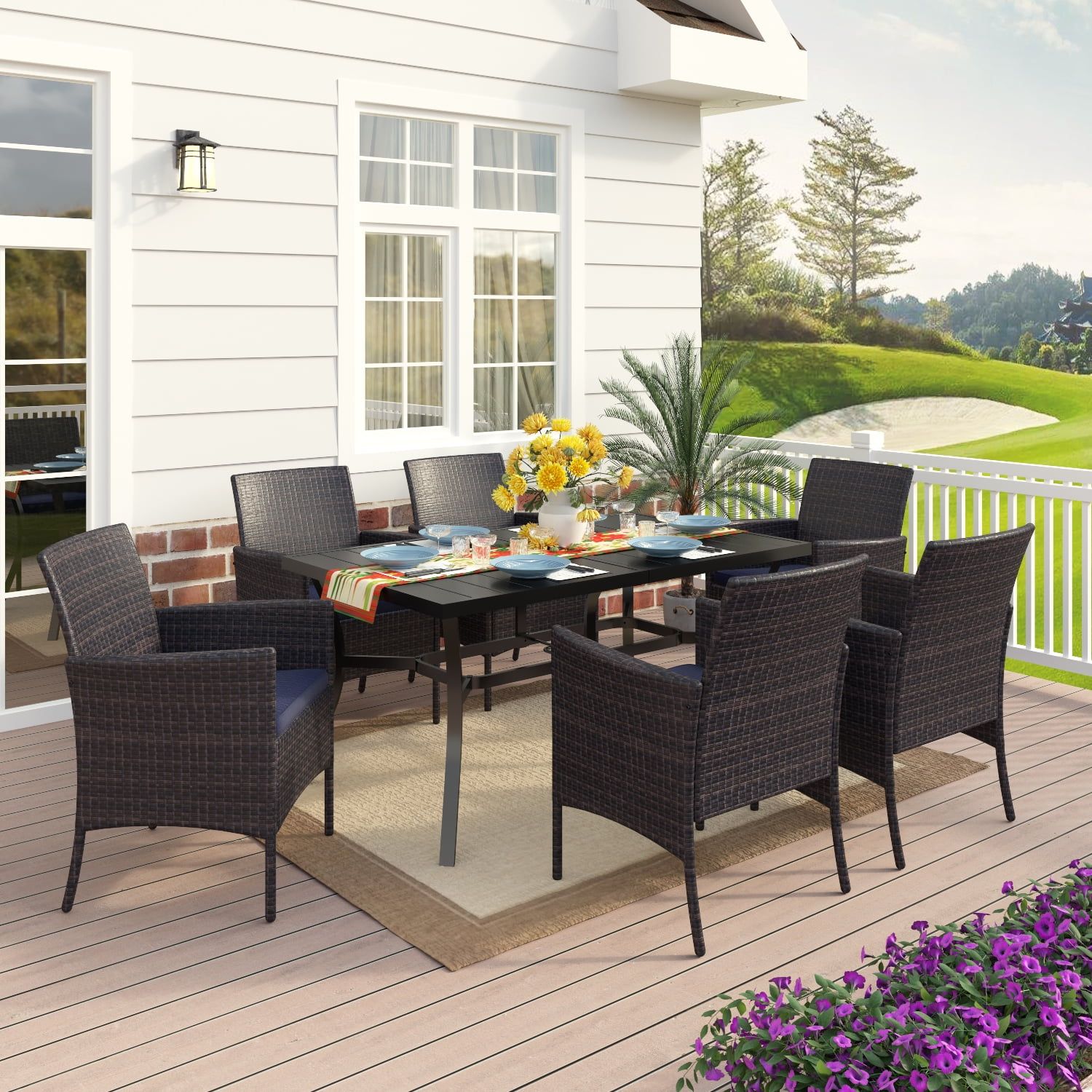 Mf Studio 7 Piece Outdoor Patio Dining Set With 6 Rattan Dining Chairs ... with Grand Patio Outdoor Dining Set