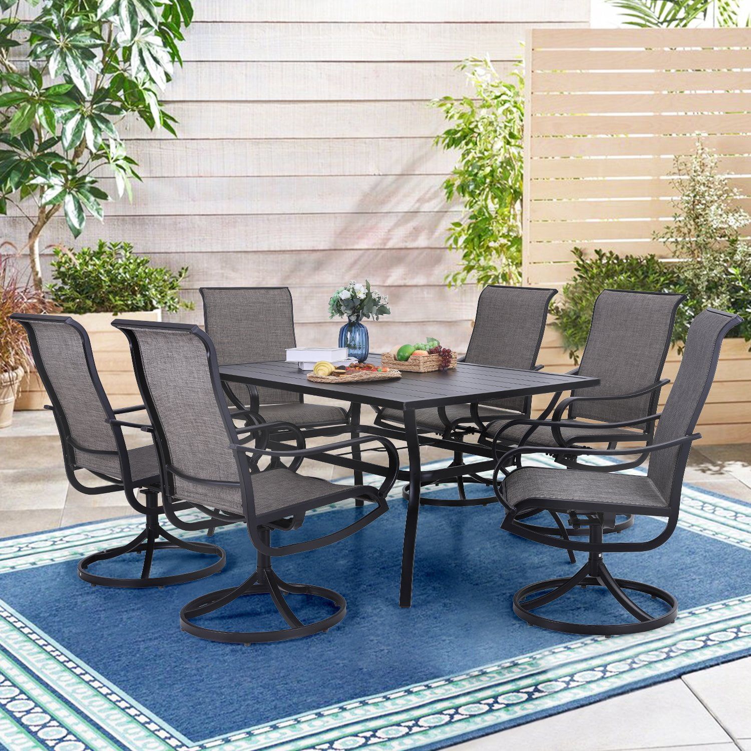 Mf Studio 7 Pieces Outdoor Patio Dining Set Metal Patio Furniture With ... with Outdoor Dining Sets With Swivel Chairs