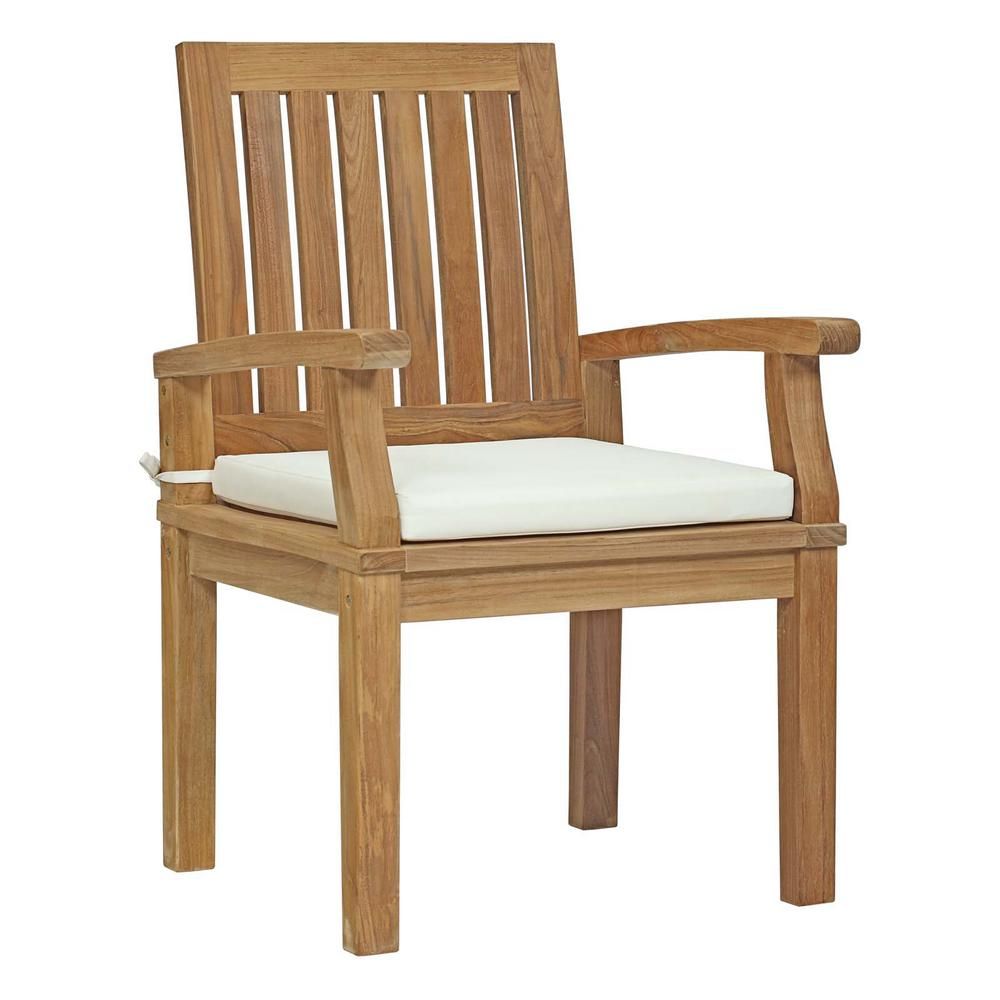 Modway Marina Patio Teak Outdoor Dining Chair In Natural With White ... with Understanding the eco-friendly journey of plantation teak in modern outdoor furniture