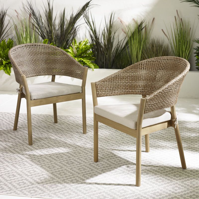 Monty Trading Ltd Ava Pair Of Wood And Wicker Outdoor Dining Chairs ... in The Rise of Sustainable Materials in Outdoor Woven Dining Chair Design