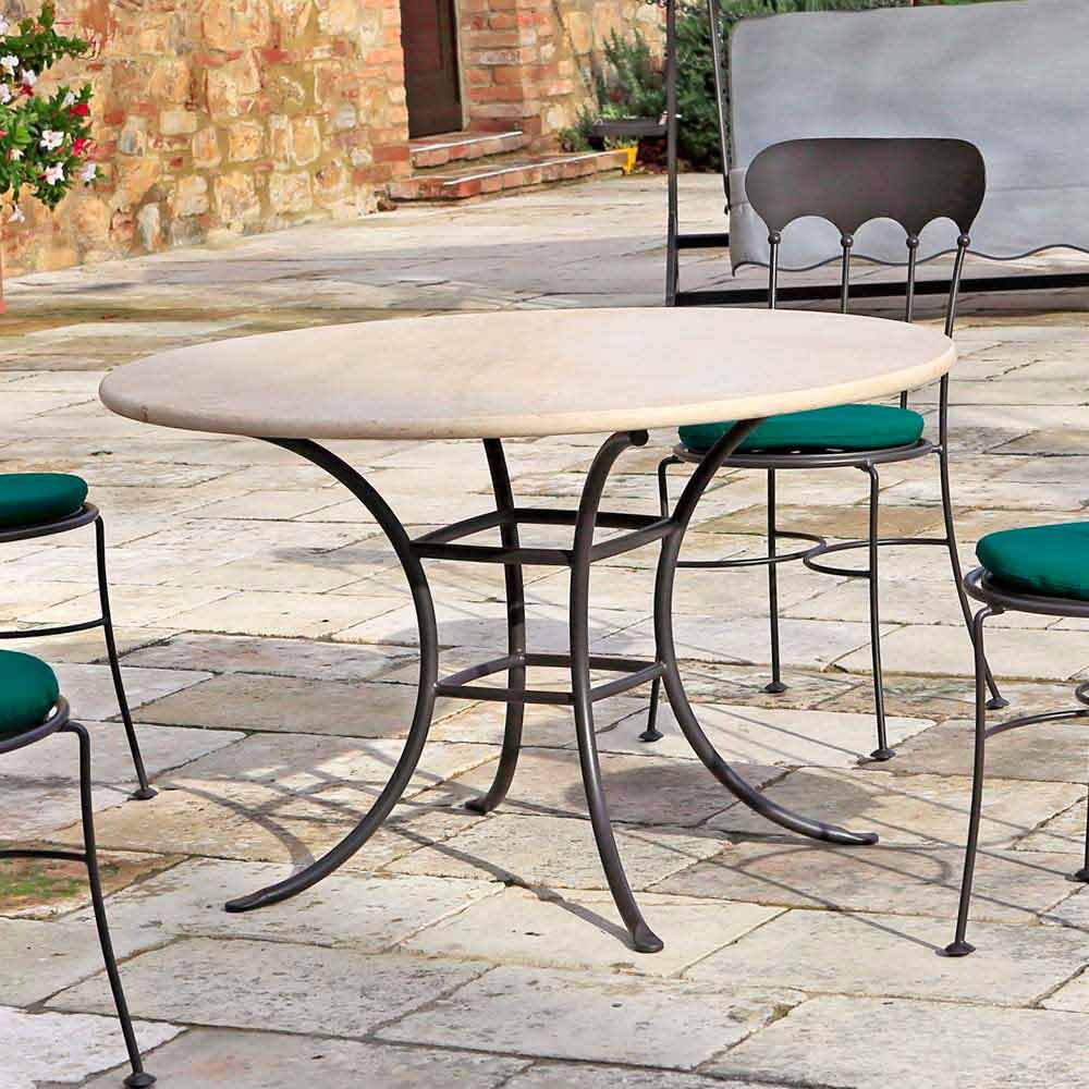 Outdoor Table In Travertine And Artisan Iron pertaining to Travertine Outdoor Dining Table