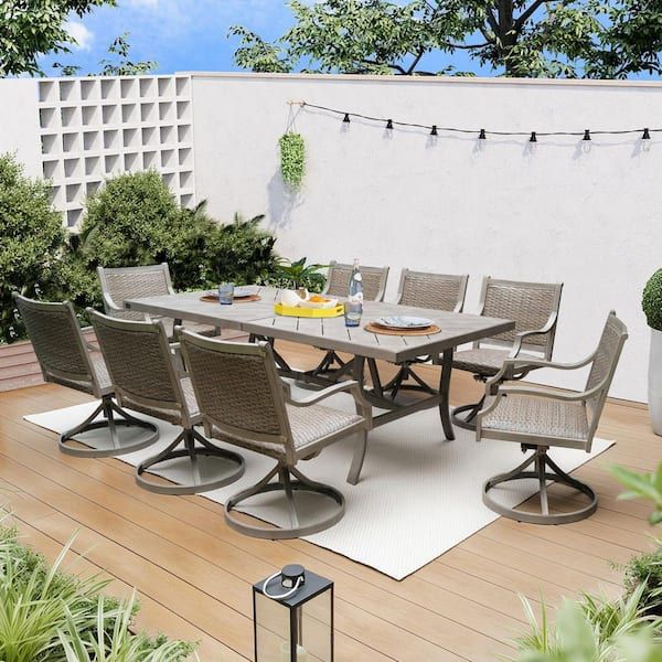 Peak Home Furnishings Tampa 9-Piece Swivel Aluminum Outdoor Dining Set ... intended for Why expandable aluminum tables are transforming how families gather on large decks