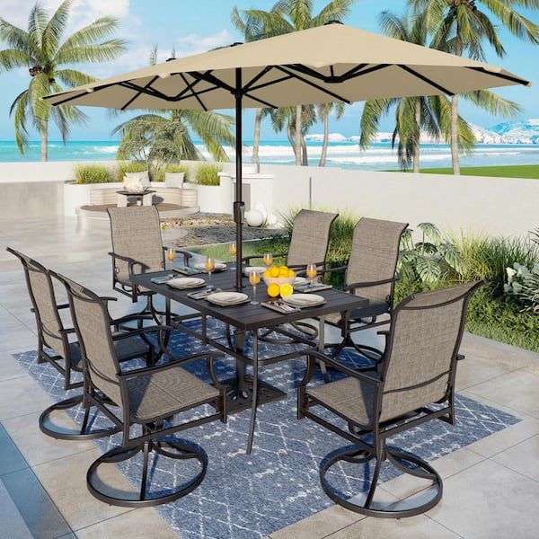 Phi Villa 8-Piece Metal Outdoor Patio Dining Set With Padded Textilene ... pertaining to How 360-degree swivel motion transforms your 2026 outdoor dining experience