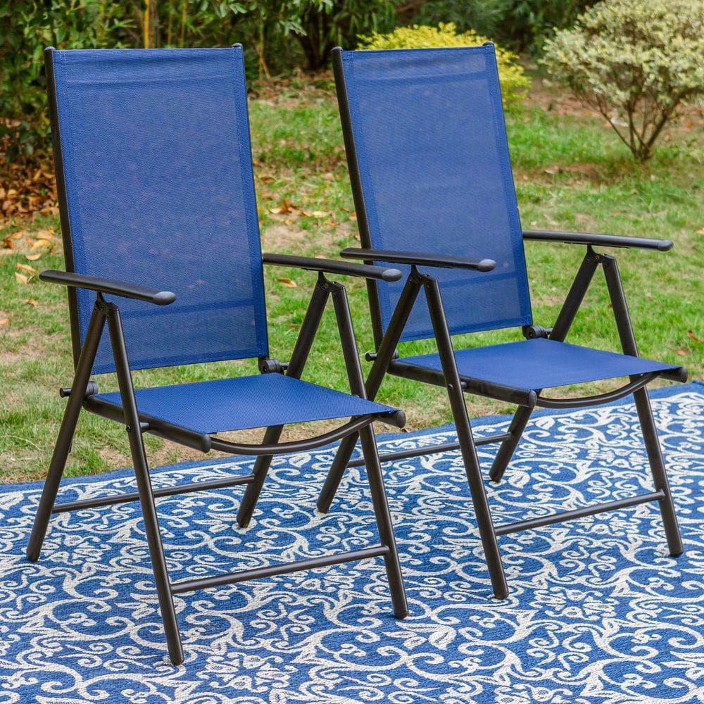 Phi Villa Blue Metal Outdoor Patio Dining Chairs Folding Reclining ... within Blue Outdoor Dining Chairs