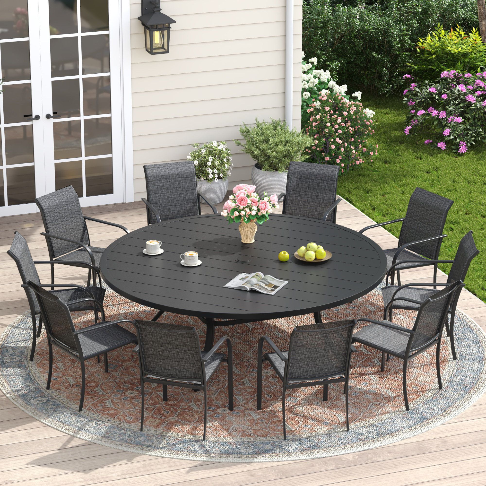 Red Barrel Studio® Lehigh 10-Person Patio Dining Set With 63" Round ... pertaining to Creating the perfect 10 person outdoor dining table set for modern entertaining
