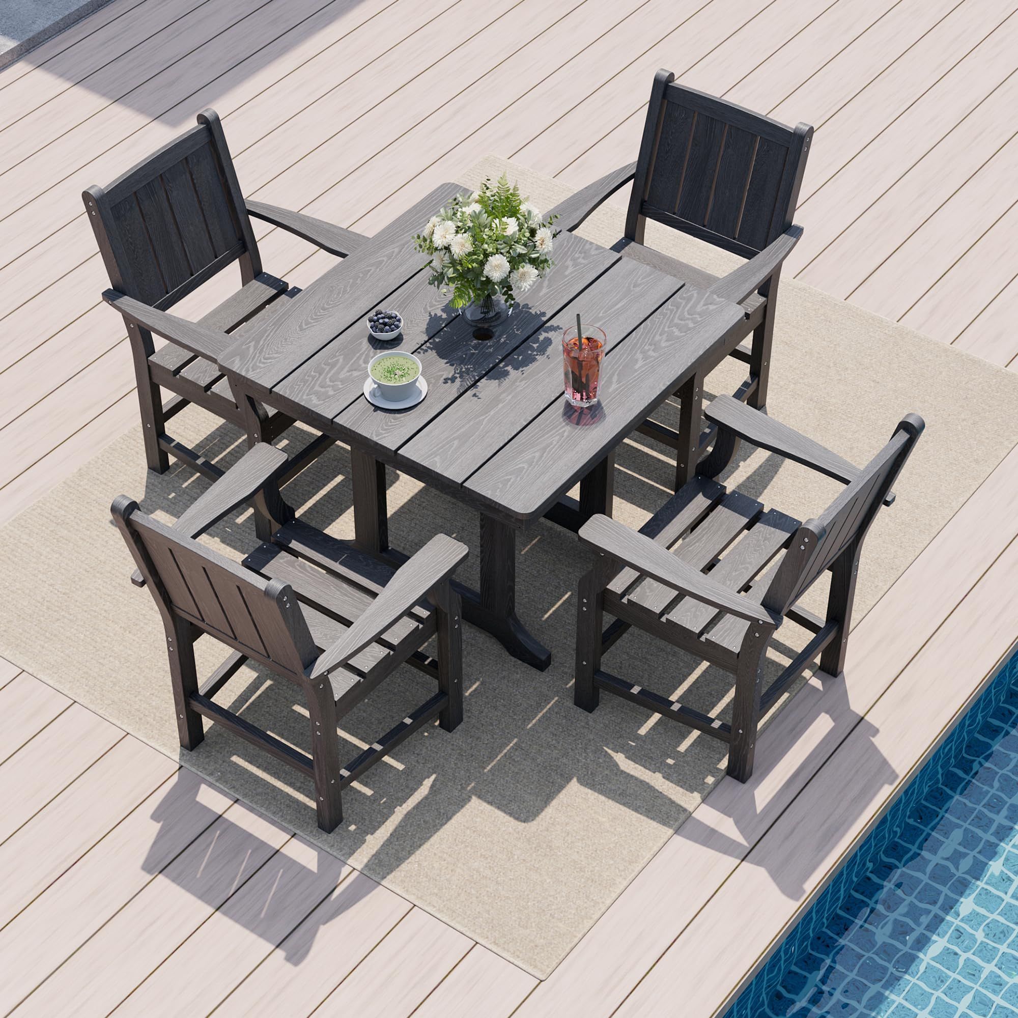 Snapklik.com : Pamapic 4 Pcs Outdoor Dining Set, 450 Lbs Hdpe Outdoor ... within Outdoor Dining Table With Bench Seats