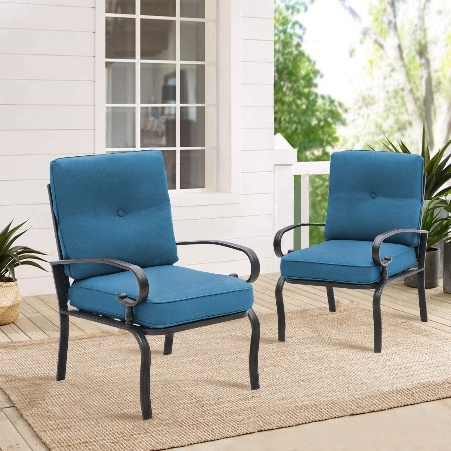 Suncrown Patio Chairs Outdoor Wrought Iron Dining Chairs With Peacock ... throughout Blue Outdoor Dining Chairs