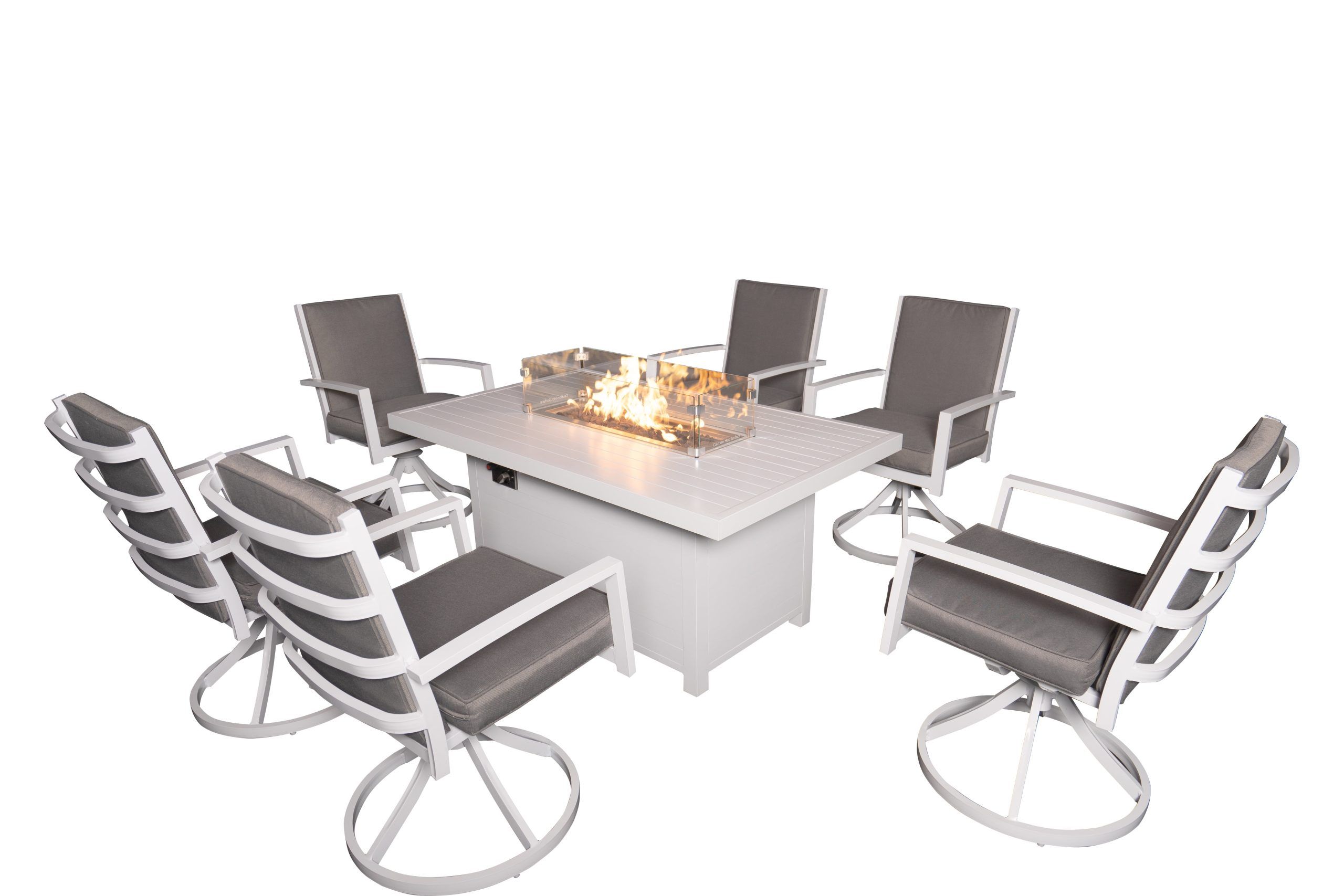 7 Piece Patio Dining Set With Fire Pit Table, Aluminum Outdoor Dining ... intended for Essential Tips for Using Fire Pit Lids as Standard Dining Surfaces