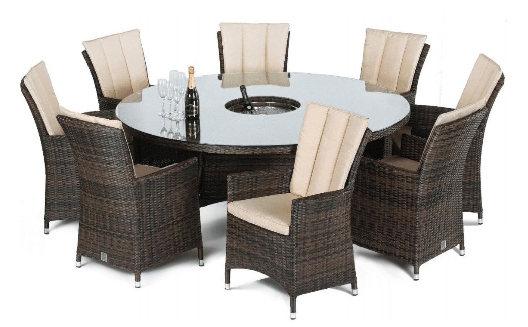 7 Piece Patio Wicker Round Dining Set With Seat Cushions || Rural ... in Choosing between teak and acacia for your seven piece patio set in 2026