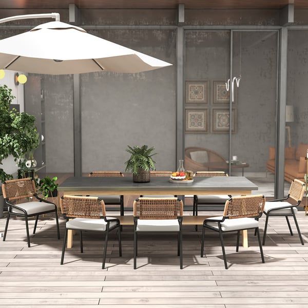 9Pcs Mid Century Modern Outdoor Dining Set Rectangle Table & Aluminum ... with regard to Mid Century Modern Outdoor Dining Table