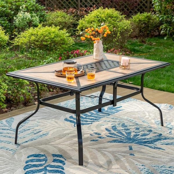 Black Rectangular Metal Outdoor Dining Table With Umbrella Hole For ... in Transforming Small Spaces with Sleek Black Aluminum Dining Sets