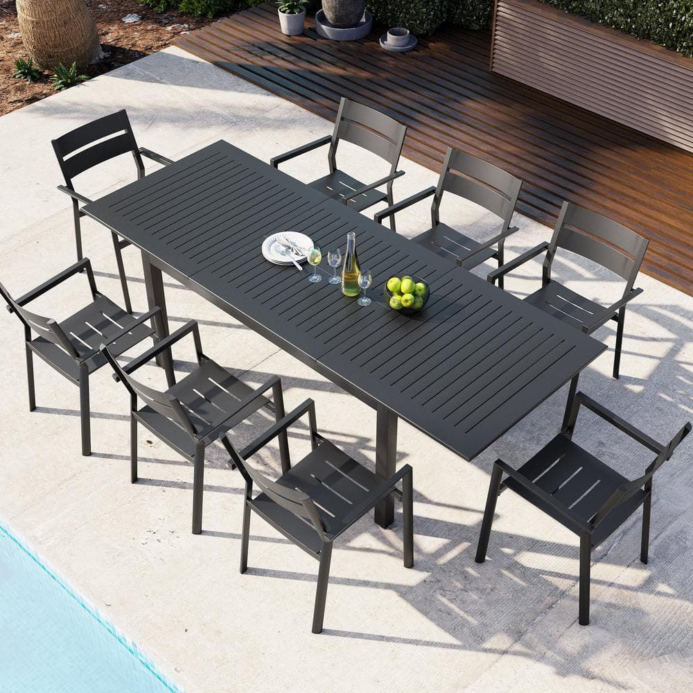 Crestlive Products Black Rectangular Aluminum Outdoor Dining Table With ... intended for Transforming Small Spaces with Sleek Black Aluminum Dining Sets